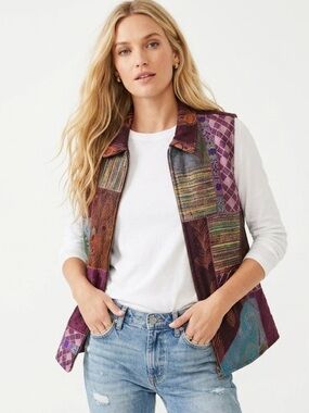 Coldwater Creek Peacock Feather Patchwork Full-Zip Vest - Size Large